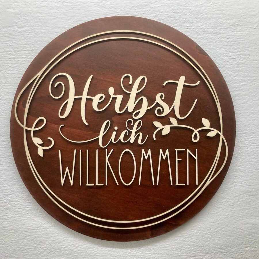 personalisierte Holzscheibe, Holzschild mit aufgesetzten Buchstaben, Werbeschild, Werbetafel, Individuelles Schild, Schild aus Holz, Holzschild anfertigen lassen. Personalisierte Schilder aus Holz